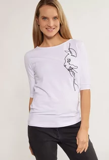 Koszulki i topy damskie - T-shirt damski z haftowanym wzorem - Monnari - grafika 1