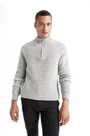 Koszulki męskie - DeFacto Męski sweter z dzianiny z długim rękawem okrągły dekolt - slim fit sweter dla mężczyzn topy (szary melanż, XS), szary melanż, XS - miniaturka - grafika 1