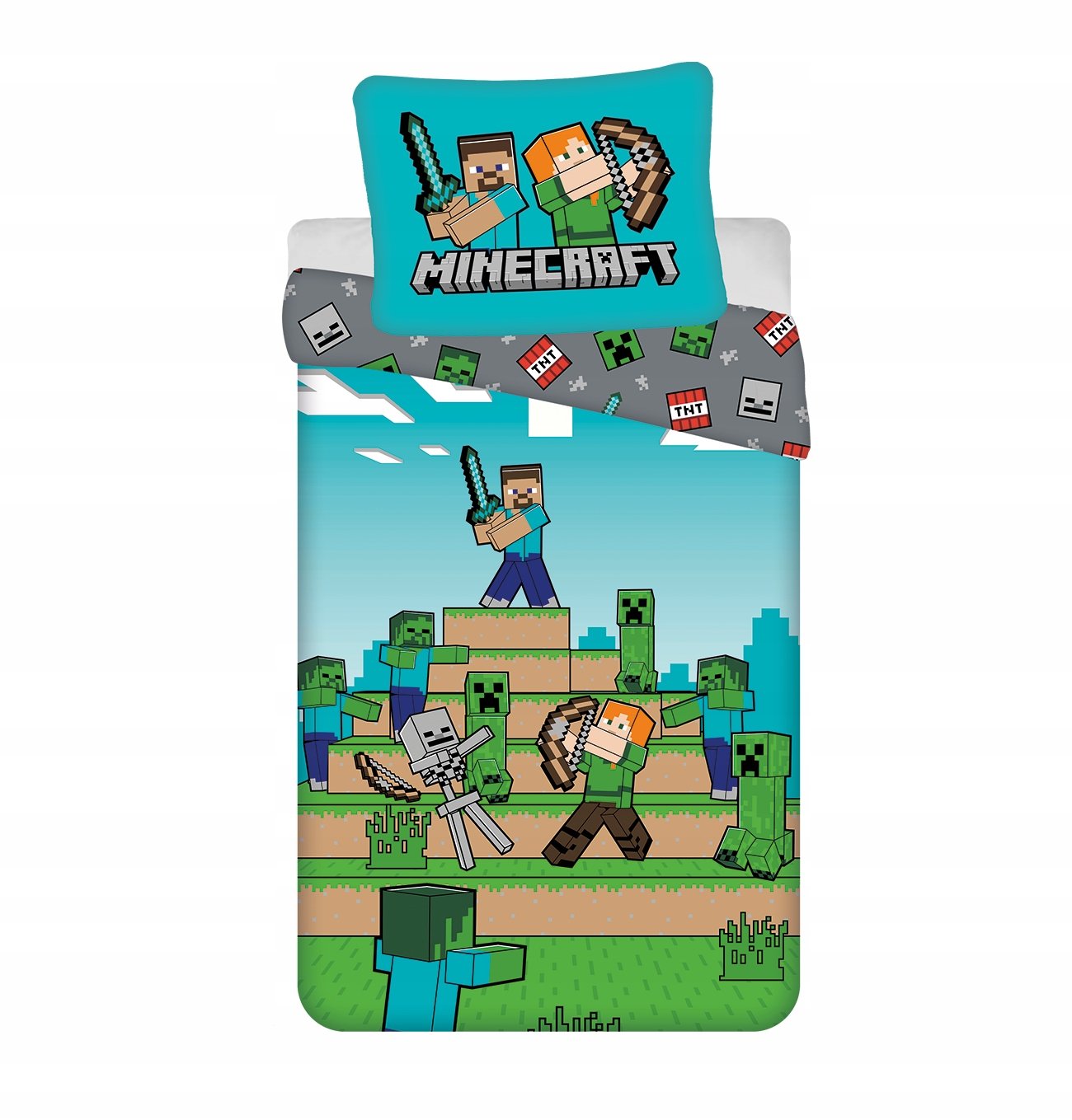 Pościel Dziecięca Minecraft 140x200cm Gamer Gra Alex Steve Creeper Zombie