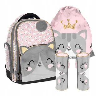 Zestaw Szkolny Paso Kotek Plecak Pluszowy Piórnik Worek Różowy Dziewczynki - Plecaki worki - miniaturka - grafika 1