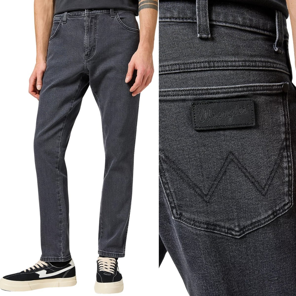 Wrangler RIVER Coal Mine KLASYCZNE ZWĘŻANE SZARE SPODNIE JEANSOWE W36 L34