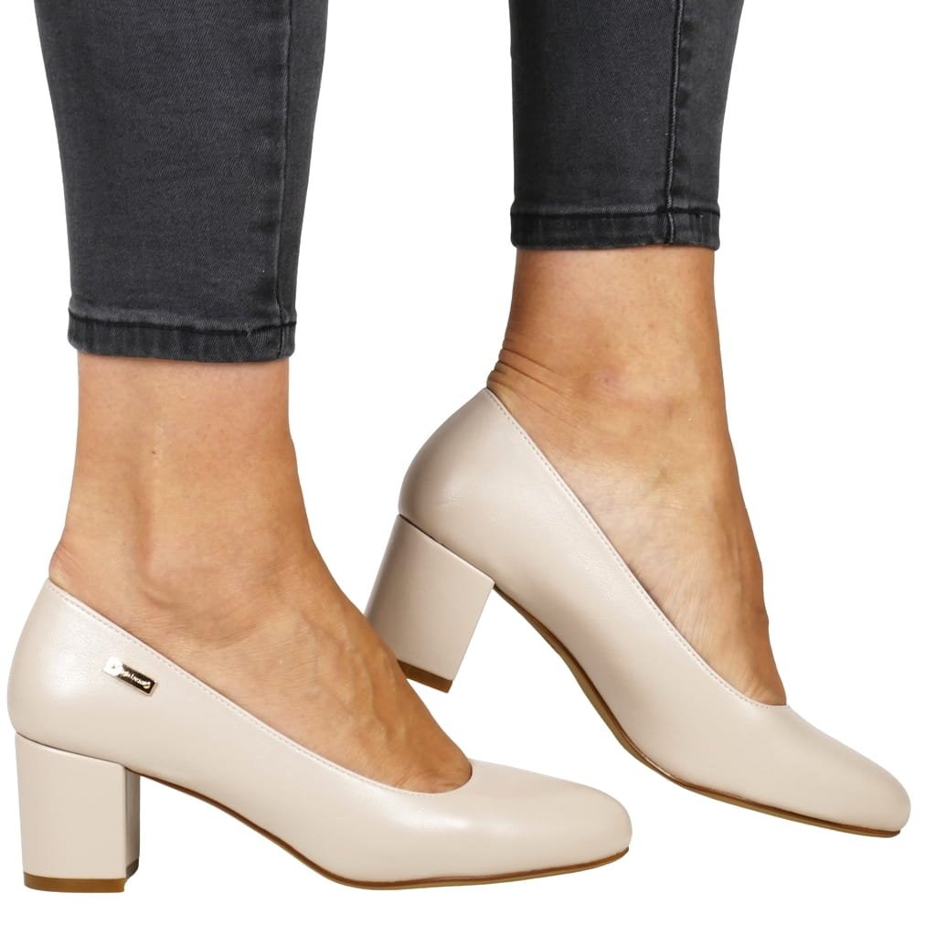 Czółenka Półbuty Na Słupku Sergio Leone Pb178 Ozdobny Obcas Cieliste