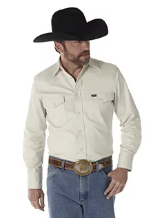 Koszule męskie - Wrangler Męska koszula robocza z długim rękawem w stylu kowbojskim, sprane wykończenie, guziki, nieprzejrzysta, KAMIEŃ, L Długi - grafika 1