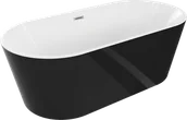 Wanny - Mexen Luna wanna wolnostojąca 180 x 80 cm, biała/czarna, przelew nikiel szczotkowany - 52031808075-97 - miniaturka - grafika 1