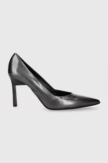 Czółenka - Calvin Klein szpilki skórzane GEO STILETTO PUMP 90 - PEARL kolor szary HW0HW01998 - grafika 1