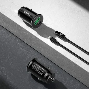 Dudao szybka ładowarka samochodowa z portami USB QC3.0 + Typ C PD czarna + kabel USB-C - Lightning 18W czarna (R3PRO) - Kable USB - miniaturka - grafika 6