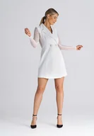 Sukienki - Sukienka żakietowa - sukienka z guzikami z przodu - sukienka ecru - rozmiar XL - miniaturka - grafika 1