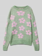 Swetry dla dziewczynek - Sweter z dzianiny o kroju regular fit ze wzorem w kwiaty model ‘NAJA’ - miniaturka - grafika 1