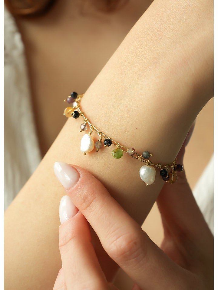 L'Atelier de Gaia Pozłacana bransoletka z perłami i turmalinami