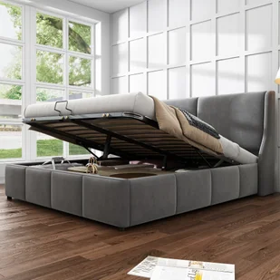 Flieks Łóżko tapicerowane 140x200 cm Łóżko podwójne z rusztem i schowkiem, łóżko hydrauliczne Boxspring Funkcjonalne łóżko Schowek Łóżko Velvet bez materaca - Łóżka - miniaturka - grafika 1