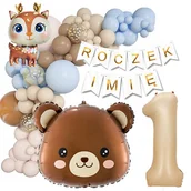 Baby shower i roczek - ŚCIANKA DEKORACJE ZESTAW BALONÓW NA 1 URODZINY ROCZEK DOWOLNE IMIĘ MIŚ 51SZT - miniaturka - grafika 1