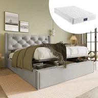 Łóżka - Łóżko dwuosobowe 160x200cm - Materac + podest metalowy - Poduszka głowieniowa z wypełnieniem - Przechowywanie pod łóżkiem - Jasnoszare - miniaturka - grafika 1