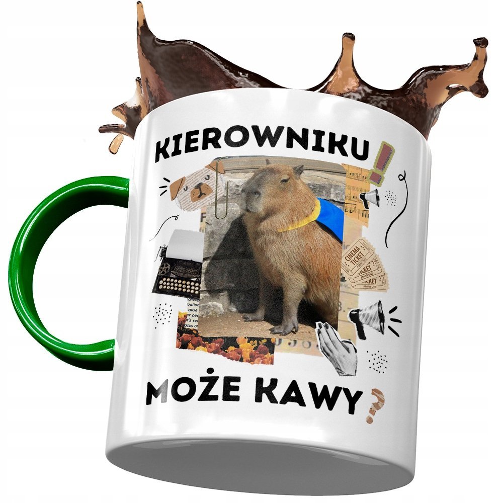 Kubek Zielony Kapibara Urodziny Imieniny Prezent z Nadrukiem ze Zdjęciem+ Opakowanie na prezent (wzór 01)