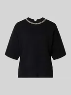 Swetry damskie - Bluzka z dzianiny z obszyciem kamieniami stras model ‘DORISE’ - miniaturka - grafika 1