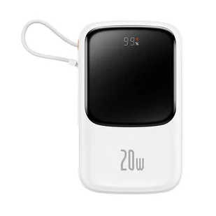 Baseus Qpow Digital Display powerbank z szybkim ładowaniem 10000mAh 20W QC/PD/SCP/FCP z wbudowanym kablem Lightning biały - Powerbanki - miniaturka - grafika 10