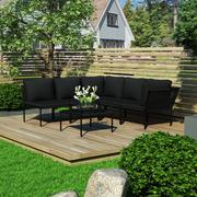 Meble ogrodowe - vidaXL 6-cz. zestaw wypoczynkowy do ogrodu, z poduszkami, PVC, czarny - miniaturka - grafika 1
