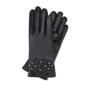 Rękawiczki - Damskie rękawiczki skórzane z pikowaniem czarne - miniaturka - grafika 1