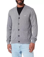 Kurtki męskie - GANT Męska kurtka z dzianiny Classic Cotton V-Cardigan, ciemnoszary melanż, standardowy, ciemnoszary melanż, XL - miniaturka - grafika 1