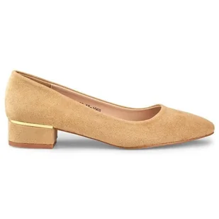 Goodin Czółenka damskie zamszowe na niskim obcasie beżowe GD-XR106BE beżowy - Czółenka - miniaturka - grafika 1