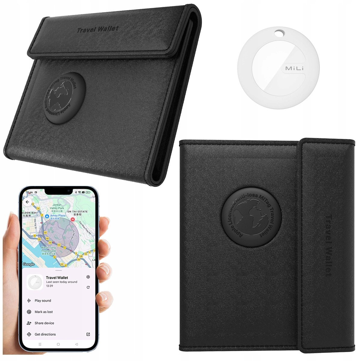 Lokalizator Gps portfel podróżny z lokalizatorem MILI MiTag Black Android