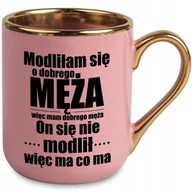 Kubki - KUBEK ELEGANT RÓŻOWE UCHO RANT ZŁOTY 330ML PREZENT DLA MĘŻA NA KAŻDĄ OKAZJĘ - miniaturka - grafika 1