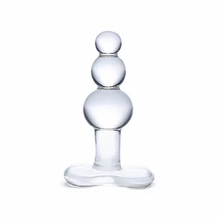 Korki analne - Glas Beaded Glass Butt Plug With Tapered Base - grafika 1