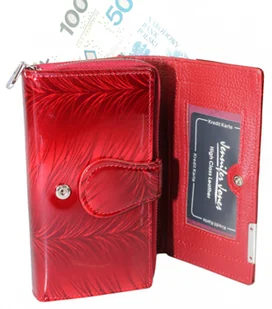 Portfel Damski Skórzany JENNIFER JONES Skóra Licowa Duży Z Suwakiem Czerwony Lakierowany Wzór JJ5261-2 15,5 x 10 x 4 [cm] - Portfele - miniaturka - grafika 7