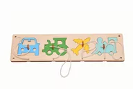 Zabawki interaktywne dla dzieci - Kolorowe puzzle autka i sznureczki do tablicy manipulacyjnej - miniaturka - grafika 1