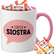Kubki - Kubek Z Nadrukiem STARSZA SIOSTRA NA PREZENT DLA SIOSTRY Biało Różowy - miniaturka - grafika 1