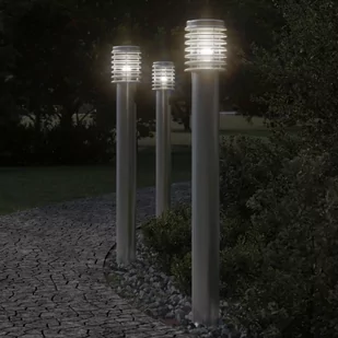 Lampy ogrodowe na słupku, 3 szt., srebrne, 110 cm, stal Lumarko! - Lampy ogrodowe - miniaturka - grafika 1