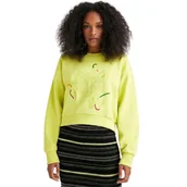 Bluzy damskie - Bluza damska Desigual Loose Tiger krótka z haftem seledynowa-XL - DESIGUAL - miniaturka - grafika 1