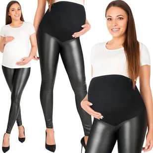 Leginsy Ciążowe Latex Legginsy Z Panelem Ekoskóra - Spodnie ciążowe - miniaturka - grafika 1