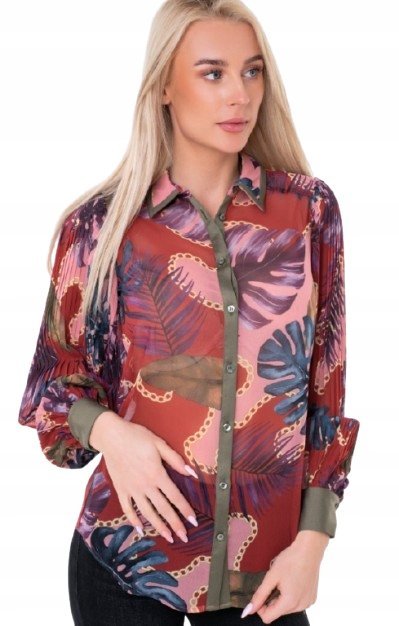 GUESS DAMSKA KOSZULA WZORZYSTA Z KOŁNIERZYKIEM I GUZIKAMI S GXB