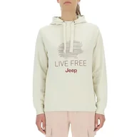 Bluzy damskie - JEEP O102919-W497 J Bluza Damska Z Kapturem Kręcone Sylwetka - Live Free Druk Duży J23W Damski Brzoza Biały XS - miniaturka - grafika 1