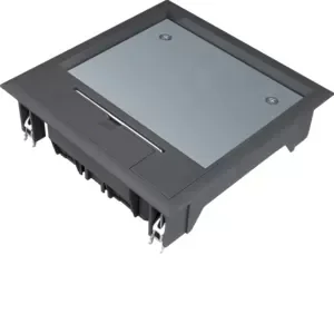 Hager polo tehalit.VE-EE Pokrywa uchylna VQ06 200x200 wykładzina 12mm czarny PA VQ06129005 - Kanały kablowe - miniaturka - grafika 1