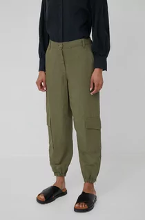 Spodnie damskie - Marc OPolo spodnie z domieszką lnu damskie kolor zielony joggery high waist - grafika 1