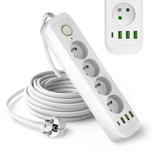 Przedłużacz 4 gniazda 5m LISTWA ZASILAJĄCA biały + 4x USB Z WŁĄCZNIKIEM - Przedłużacze i rozgałęźniki Przedłużacz 4 gniazda 5m LISTWA ZASILAJĄCA biały + 4x USB Z WŁĄCZNIKIEM - Przedłużacze i rozgałęźniki - miniaturka - grafika 1