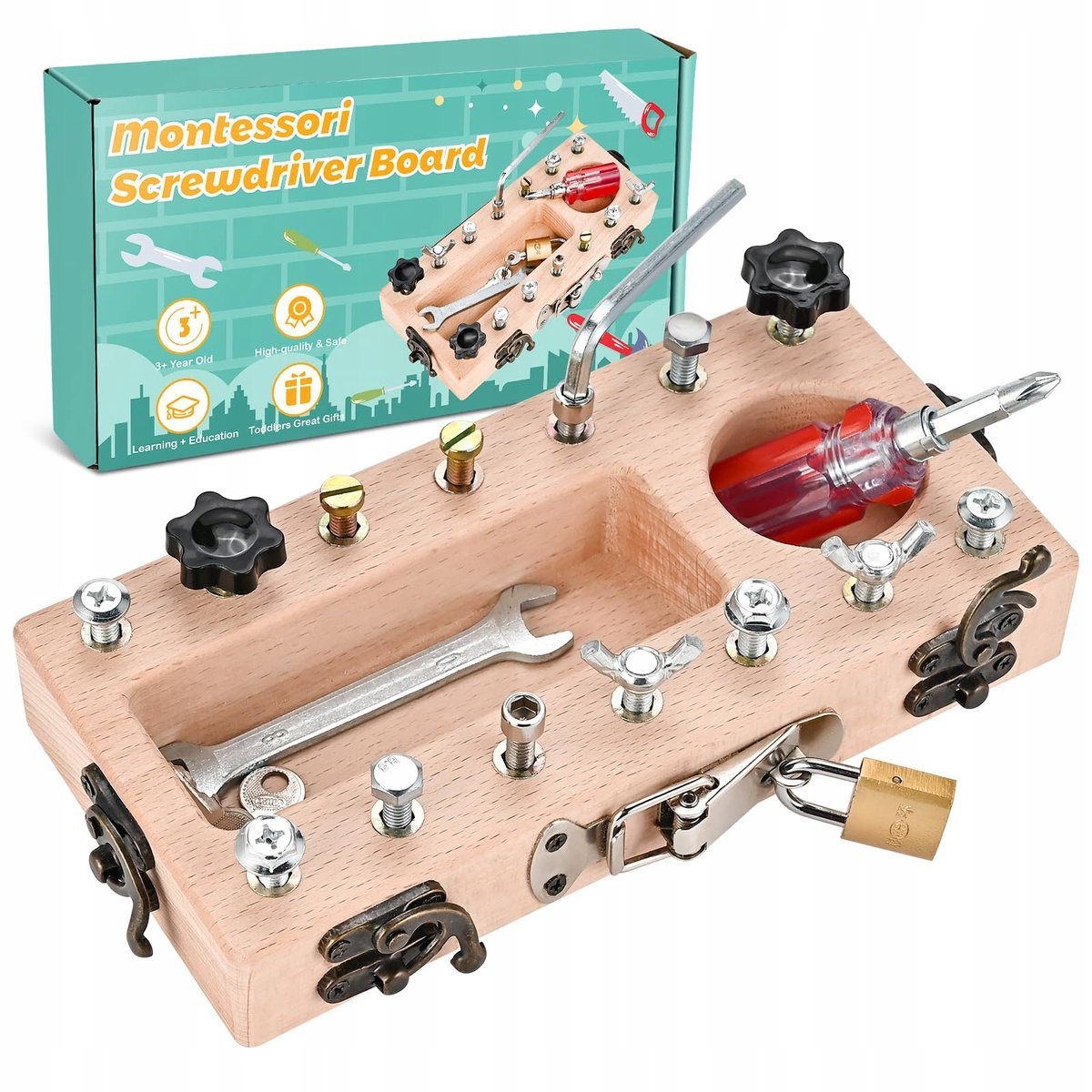 WOODERMA Montessori Zabawka Drewniana Dla Dzieci 3-5 Lat Tablica Busy Board
