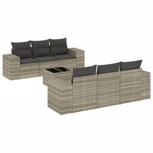 vidaXL 7-częściowa sofa ogrodowa z poduszkami z jasnoszarego polirattanu - Sofy ogrodowe - miniaturka - grafika 1