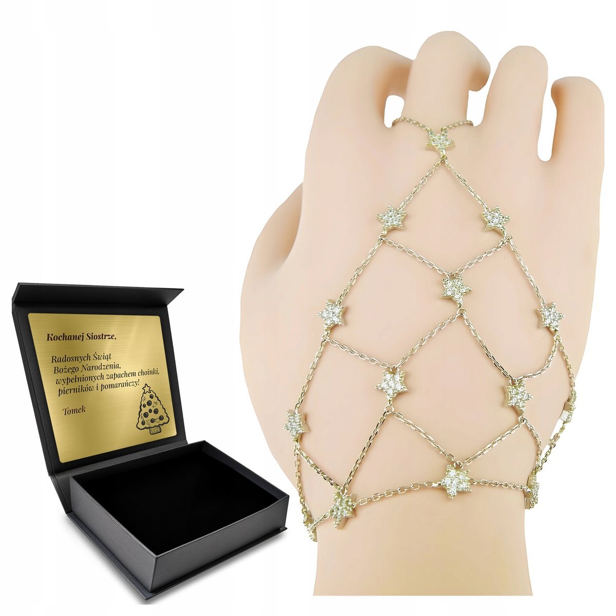 Bransoletka Damska Na Palec Piękna Srebrna Złota Delikatna Grawer