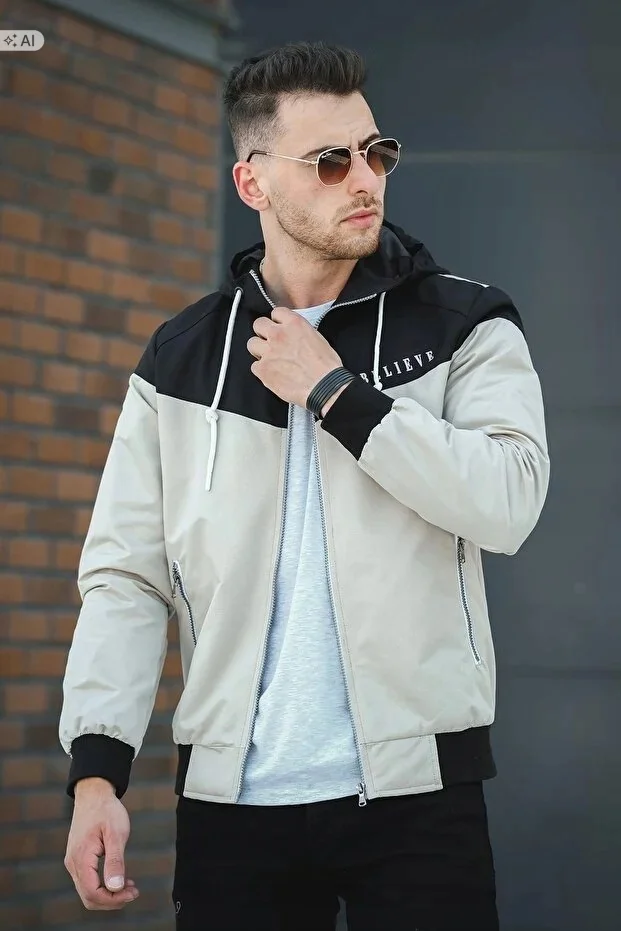 LEKKA KURTKA MĘSKA Z KAPTUREM W STYLU SPORTOWYM XL 5IA