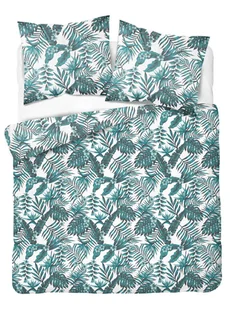 Pościel z bawełny satynowej, niebieska w liście, 200x220 cm, 3-elementowa - Pościel - miniaturka - grafika 1