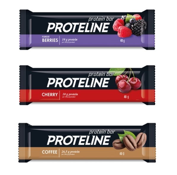 Proteline Smaki Energii – Wiśnia, Owoce Leśne i Kawa – 24 Batoniki