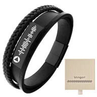 Bransolety męskie - Bransoletka z GRAWEREM męska skórzana CZARNA stal - miniaturka - grafika 1