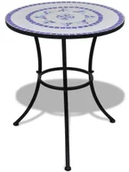 Stoły ogrodowe - Niebiesko-biały okrągły stolik ceramiczny na taras T8-G56 - miniaturka - grafika 1