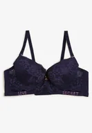 Biustonosze - Granatowy Koronkowy Biustonosz Push-Up z Ozdobną Zawieszką i Cyrkoniami Verenia - Born2be - miniaturka - grafika 1