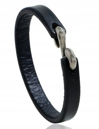 Bransoletka Skórzana męska z metalowym haczykiem Czarny