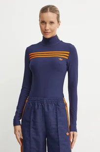 adidas Originals longsleeve Longsleeve 3S Tee damski kolor granatowy z półgolfem JN8315 - Bluzki damskie - miniaturka - grafika 1