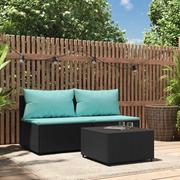 Ławki ogrodowe - vidaXL 3-cz. zestaw wypoczynkowy do ogrodu, poduszki, czarny rattan PE - miniaturka - grafika 1