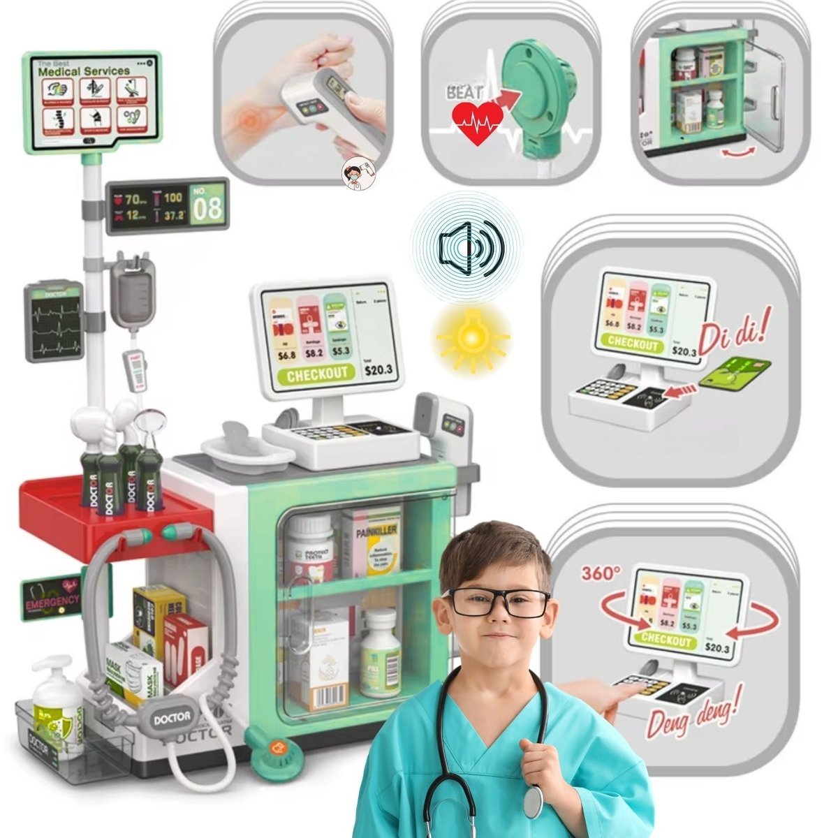 Zestaw Małego Lekarza Doktor dla Dzieci INTERAKTYWNY EKG XXL+ 49 el.